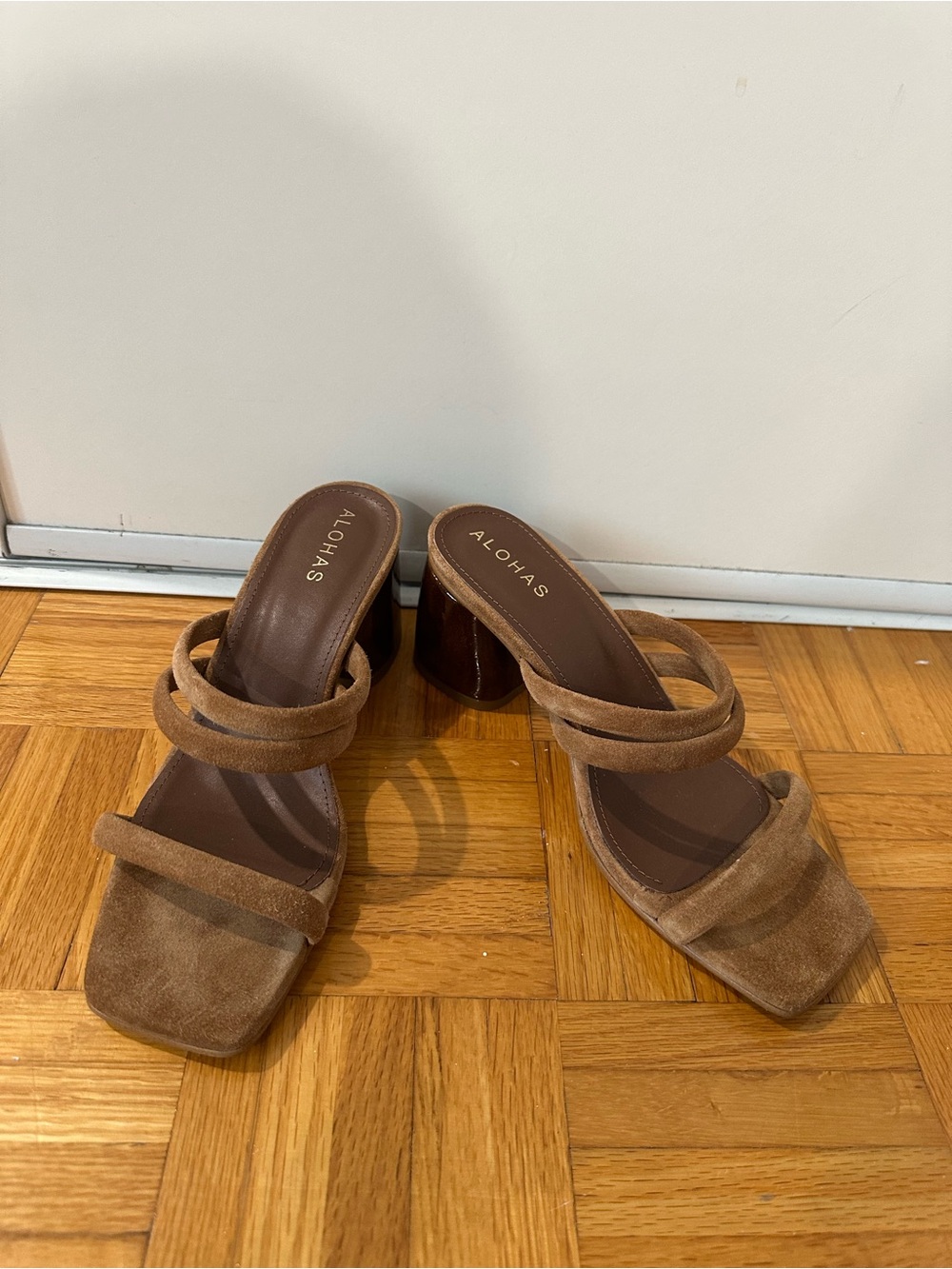 ALOHAS Brown Suede Double-Strap Block Heel Mules - Picture 2 of 3